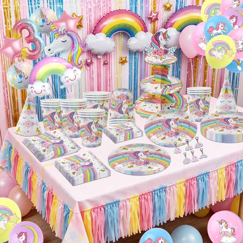 Unicorn Theme Birthday Decorat - Table Cloth Disposable ulasan dan harga