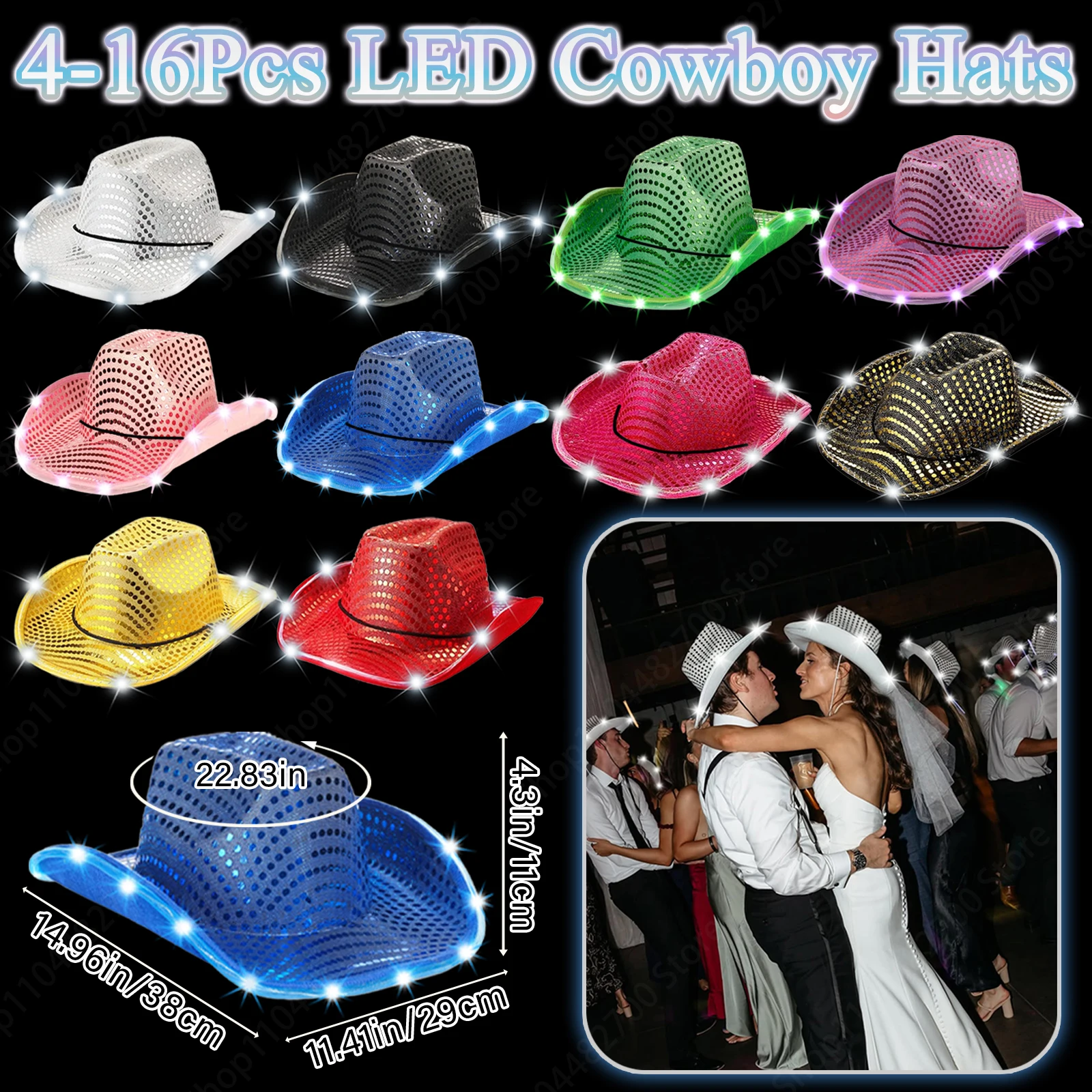 4/6/8/10/12/16Pcs LED Cowboy H - Party Hat Cone ulasan dan harga