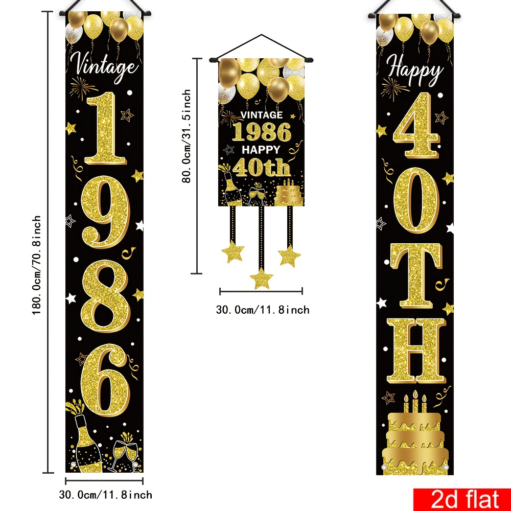 2D Flat 3Pcs Black Gold 40th B - Party Banner Gold ulasan dan harga
