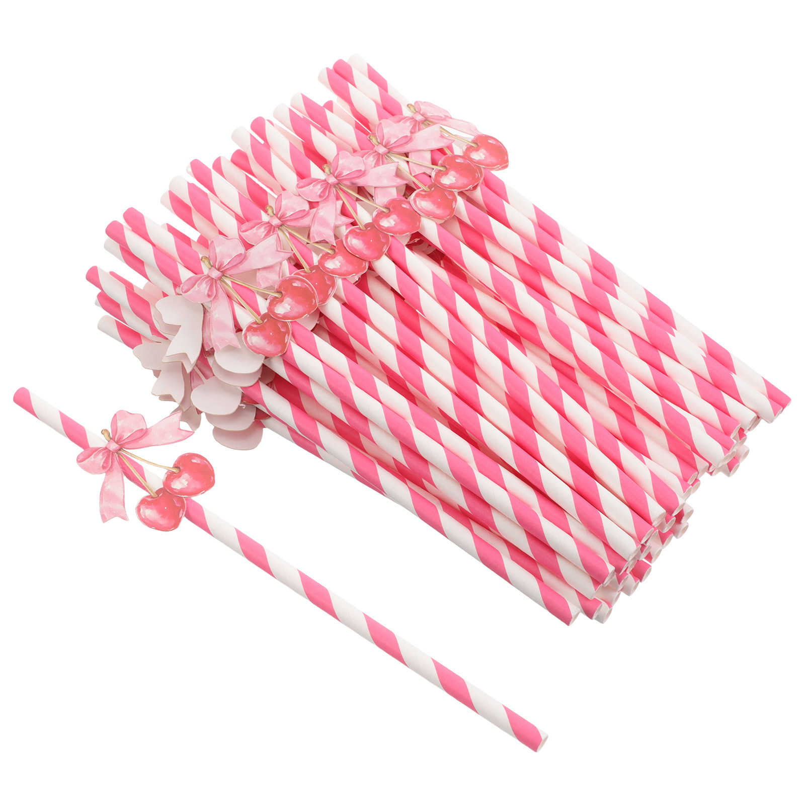50Pcs Cherry Themed Paper Stra - Paper Straw Color ulasan dan harga