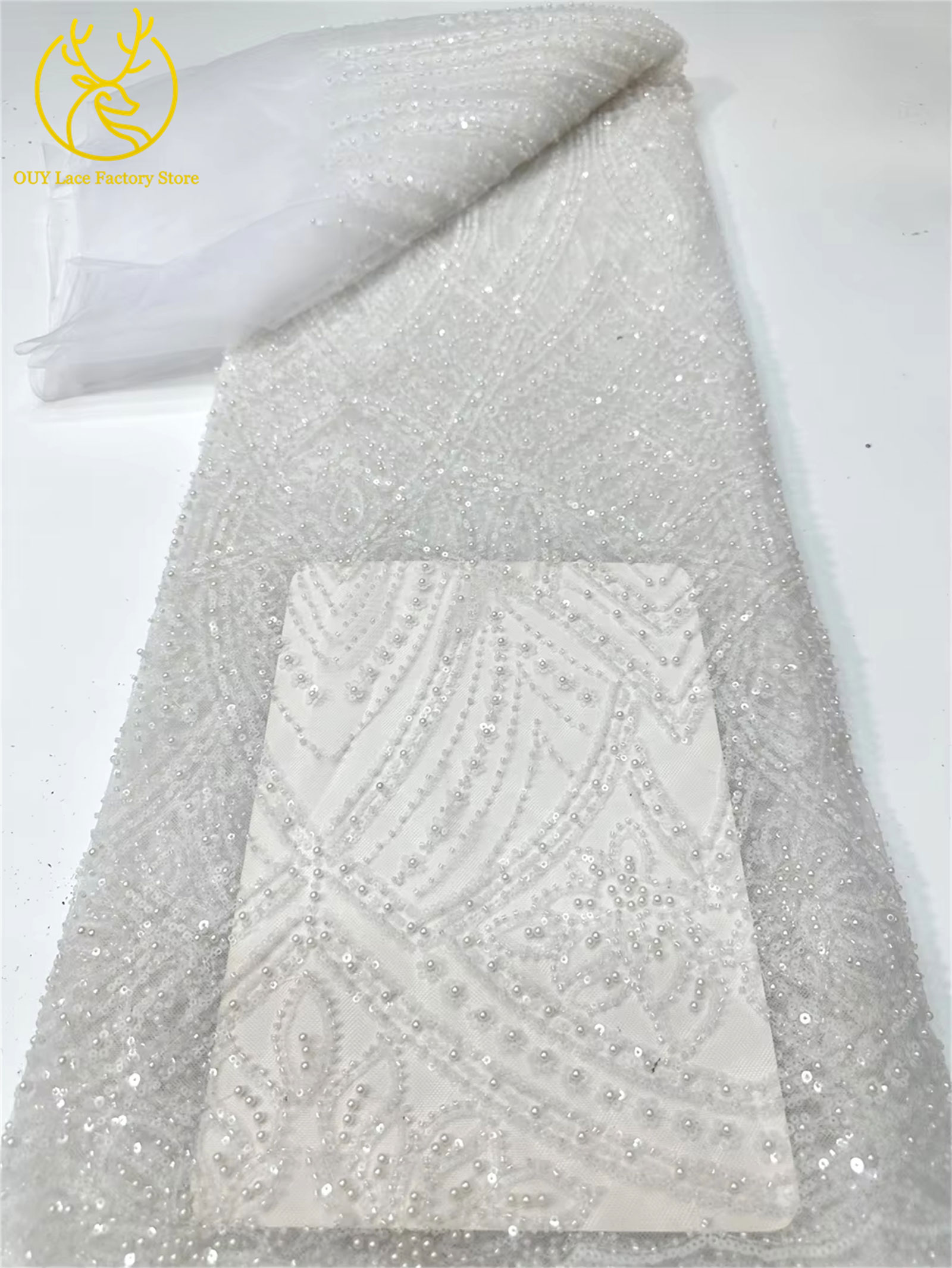 African Gold Beaded Lace Fabri - Glitter Tablecloth ulasan dan harga